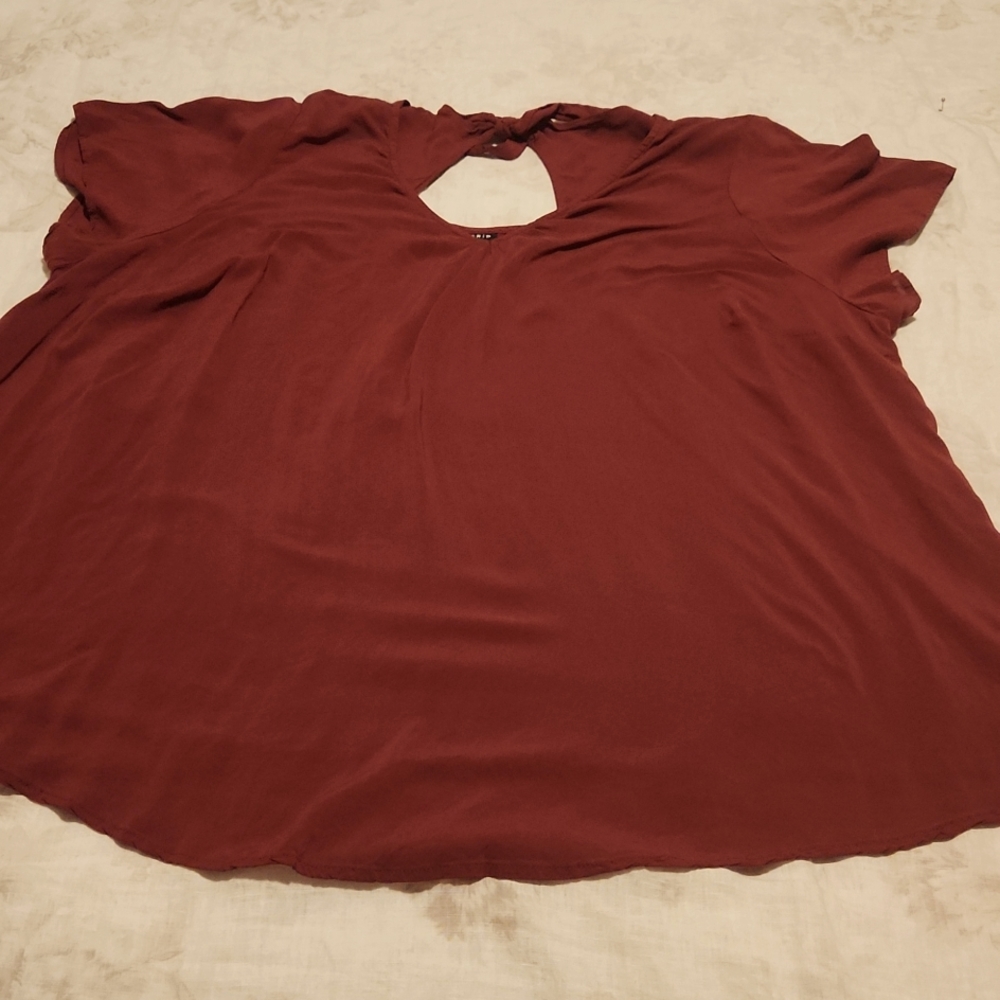 Set of 2 shirts cranberry and mustard both have some oil stains visible